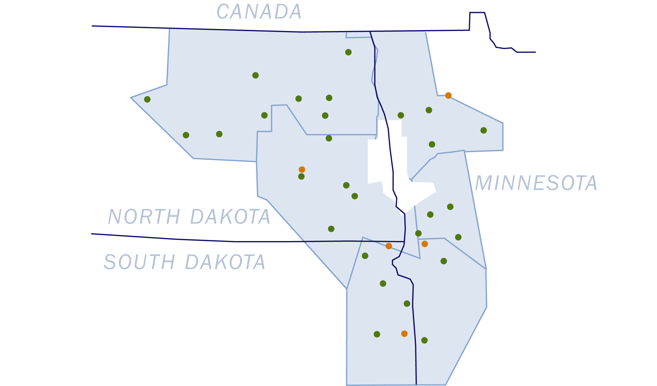 Areas with improvement projects are shown in green; areas with substation projects are shown in orange.